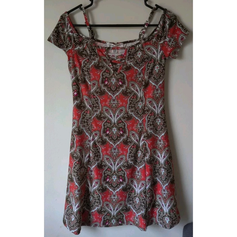 Eye Candy Women Midi Dress Short Sleeve Brown/Orange/Teal‎ Paisley Print Medium